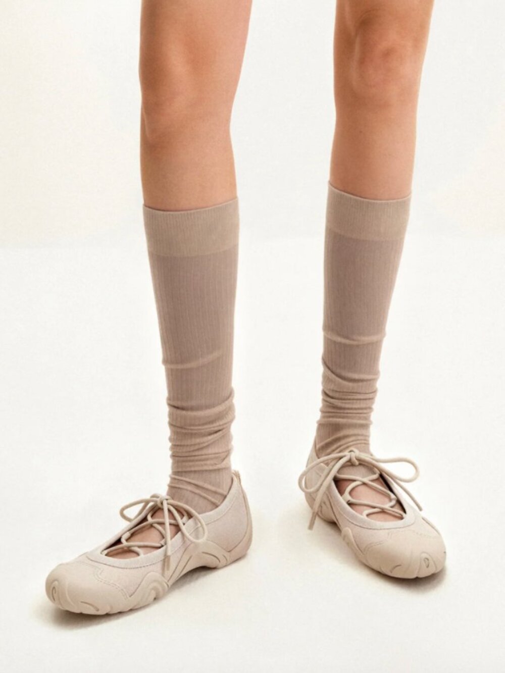 JE PEI Caitlin Lace-up Ballerina Sneakers Beige Cream Women's Size 8